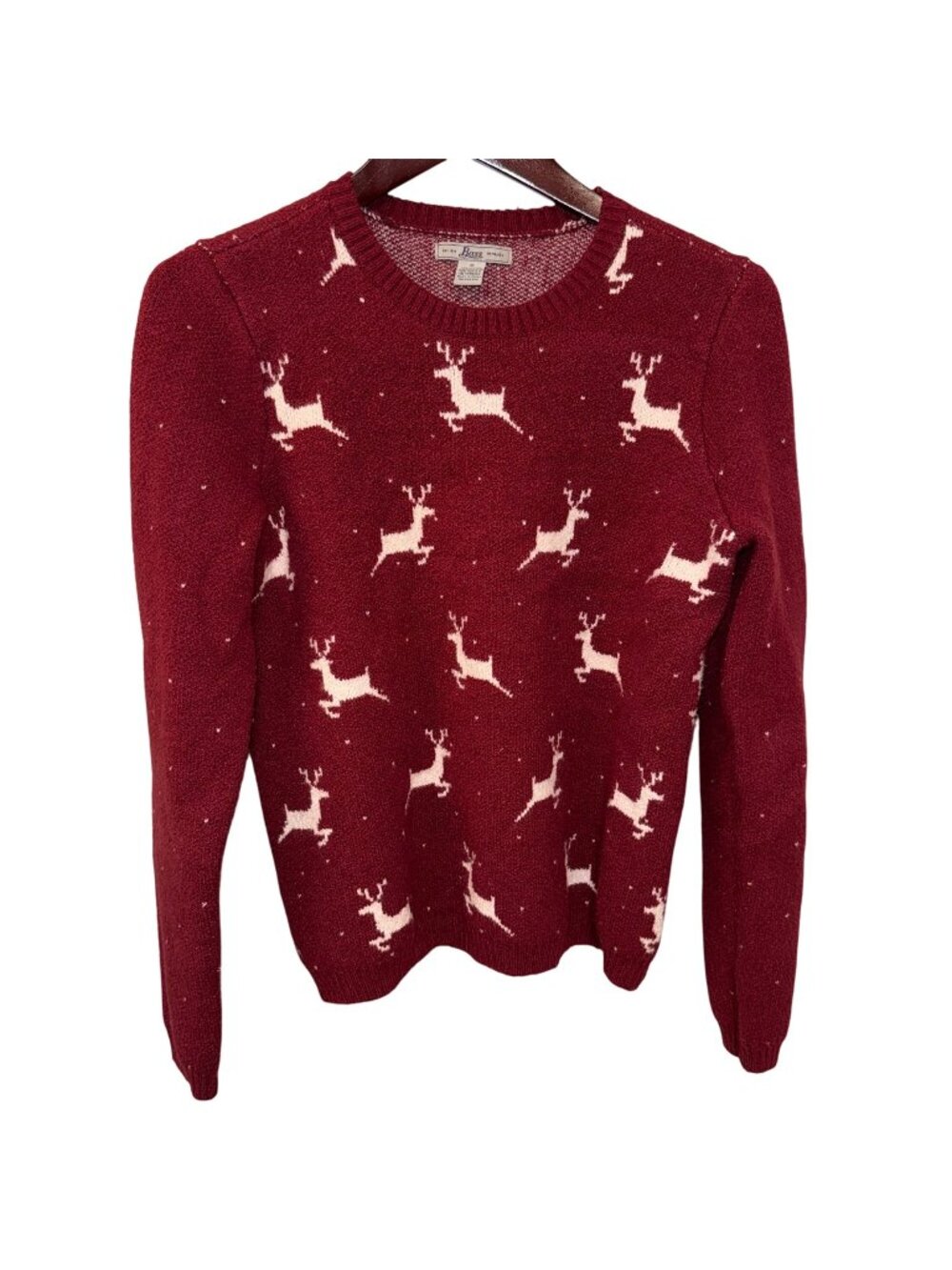 Bass Womens Knit Sweater With Reindeer Pattern Size M Red & White
